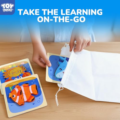 TOY Life Toddler Puzzles Ages 2-4, Wooden Puzzles for Toddlers 1-3, 7 Pcs Sea Animals Puzzle 2 Year Old, Montessori Toddler Boys Girls Toys 2-3, Educational Gift Learning Toys for 2 Year Old - style: Sea Animals