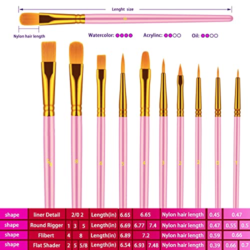 Paint Brushes Set, 20 Pcs Paint Brushes for Acrylic Painting, Oil Watercolor Acrylic Paint Brush, Artist Paintbrushes for Body Face Rock Canvas, Adult Drawing Arts Crafts Supplies, Blush - color: Blush