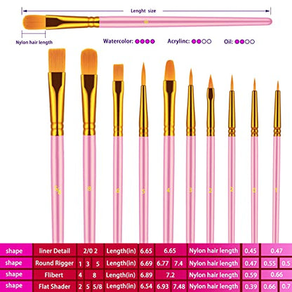 Paint Brushes Set, 20 Pcs Paint Brushes for Acrylic Painting, Oil Watercolor Acrylic Paint Brush, Artist Paintbrushes for Body Face Rock Canvas, Adult Drawing Arts Crafts Supplies, Blush - color: Blush