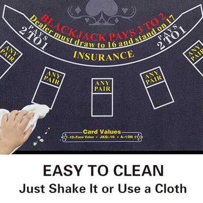 2-in-1 Casino Night Poker Mat, 36"x72" Double-Sided Texas Hold'em & Blackjack Felt Table Cover, Non-Slip Steel Clamps Included, Perfect for Game Night, Home & Casino Parties - color: Grey
