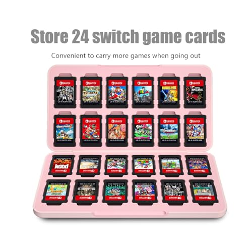 Switch Game Case 24, Switch Game Card Box Holder, Switch OLED Game Case Storage,Soft Lining Rubber and Portable Switch Game Holder - Fish Scales - color: Pink fish scales