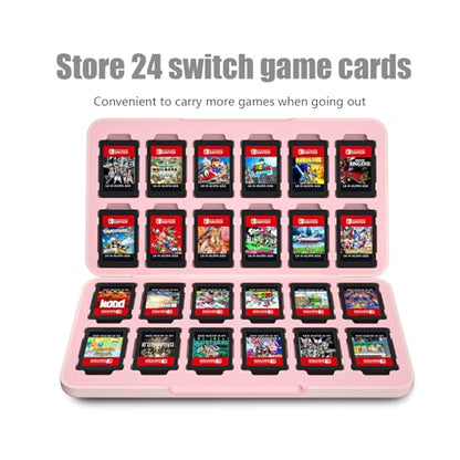 Switch Game Case 24, Switch Game Card Box Holder, Switch OLED Game Case Storage,Soft Lining Rubber and Portable Switch Game Holder - Fish Scales - color: Pink fish scales