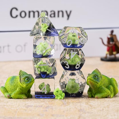 Resin Sheep Dice Set,Polyhedral Dice Sheep Inclusion Dice,RPG D and D Dice Set for Role Playing Games for 15 Years and Up - color: Lizard