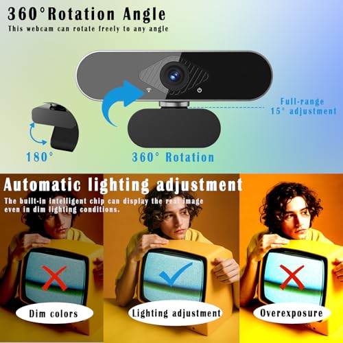 1080P Webcam for PC/Laptop, USB Webcam with Microphone, Noise Cancellation, Support Beauty, Plug & Play with Auto Light Correction for Video Calls, Live Streaming Gaming & Online Meeting