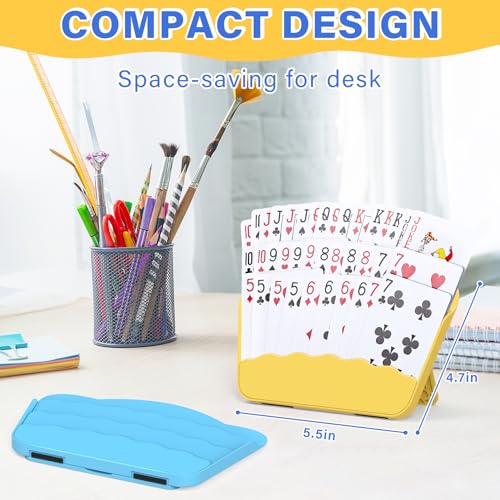 RESOVO Playing Cards Holders Stands Decks w/Foldable Tabletop Stand, 3 Layers Design for Poker UNO Cards, Playing Card Accessories, Set of 2 (1 Blue + 1 Yellow) - color: 1 Blue + 1 Yellow