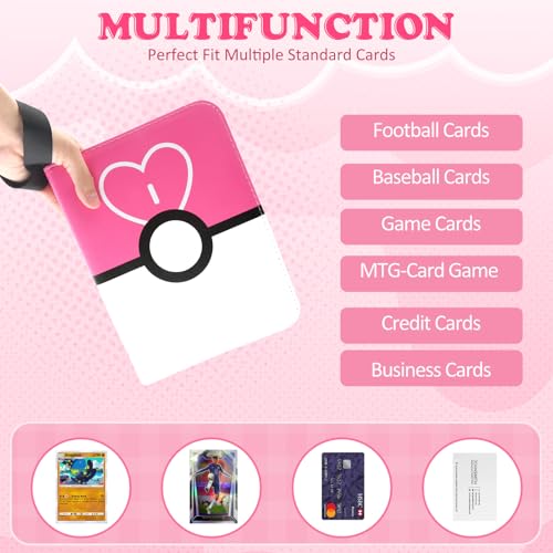 4 Pockets Trading Card Binder, 400 Card Holders with 50 Removable Sleeves, Portable Card Binder Album with zipper, Card holder Book for Game, Sport Collection (Light Pink) - color: Light Pink