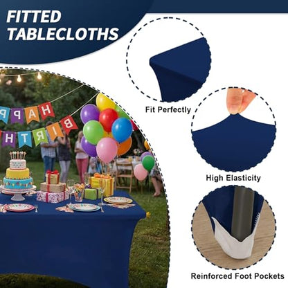 Fixwal Navy Blue Stretch Table Cloth Rectangle 2 Pack 6Ft, Spandex Fitted Table Covers Washable for Party, Trade Show, Banquet, Wedding, Buffet - color: Navy Blue, size: 6 Ft