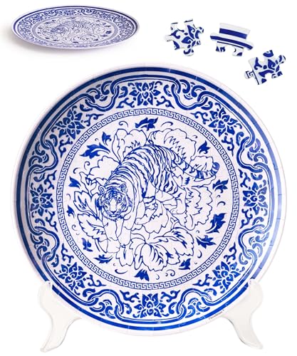PieceRelax 3D Puzzle Plate 124 Pieces - Tiger of Fortune - Jigsaw Puzzle for Adults, Decorative Plate with Durable Plastic Pieces, Ideal Gift for Home or Office Décor [PL1010] - color: Tiger of Fortune