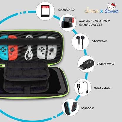 Sonix x Sanrio Carrying Case for Nintendo Switch 2, Switch 1, Lite, OLED, Protective Travel Case with Game Cartridge Storage | Hello Kitty Island Adventure AOP (Green) - color: Hello Kitty Island Adventure AOP