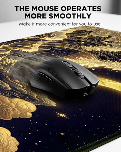 Mouse Pad, Desk Mat, 31.5x11.8in Large Mousepad, Golden Waves | Desk Pad with Stitched Edge & Rubber Non-Slip Bottom, Gaming Mouse Pad, Extended Mousepad for Home, Office - color: Golden Waves
