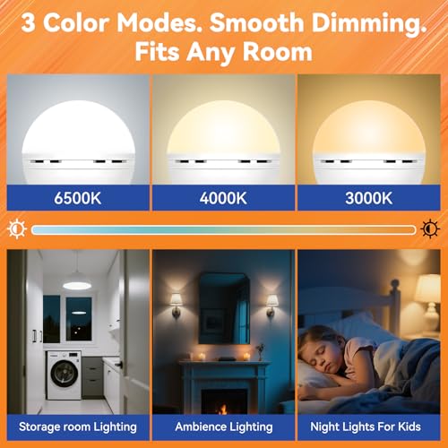 MagixPro Remote Rechargeable Light Bulbs, USB & Socket Charging, 1800mAh Battery, Dimmable LED Bulb for Hardwired & Non-wired Lamps Sconces, Touch + Remote Control, Wall Switch Compatible, 2 Pack - color: White