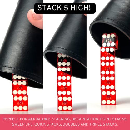 Luck Lab Black Leather Dice Stacking Cup with 5 Serialized Razor Edge 19 mm Casino Dice - Pro Straight Cup for Stacking and Magic Tricks (Red Dice) - color: Red Dice
