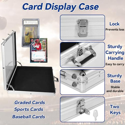 34"x22" Aluminum Card Display Case for Baseball MTG Collectible Cards with Bag, XL Table Top Trade Show Display Case with Lock for Graded Sports Card Jewelry Craft Collectibles-Black Lining