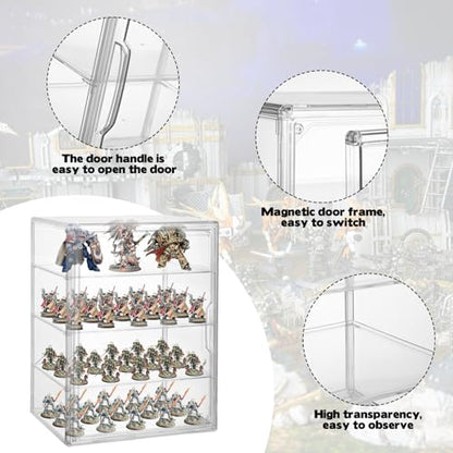 Clear Acrylic Miniature Storage Case Stackable Miniature Carrying Case for Collectibles Transport Action Figure Display case with Magnetic Door for Warhammer 40k Miniatures,Death Guard 40k