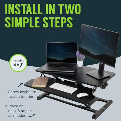 TechOrbits Standing Desk Converter - 42 Inch Adjustable Sit to Stand Up Desk Workstation, MDF Wood, Ergonomic Desk Riser with Keyboard Tray, Desktop Riser for Home Office Computer Laptop, Black 42" - size: 42" MDF Wood
