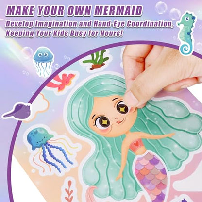 42 Sheets Create Mermaid of Dreams Stickers, Make Your Own Stickers for Boys and Girls, Travel Sticker Books, Party Favors, Birthday, Home, School and Activities Gifts for Kids Ages 3+ - style: Mermaid