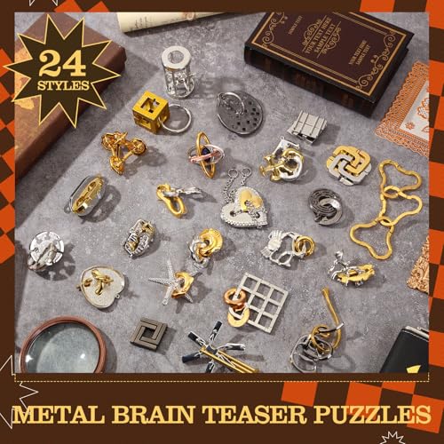 24 Pcs Metal Brain Teaser Puzzles Assortment for Adults Difficult Magic Puzzles Highly Hard Brain Games Iq Logic Test Disentanglement Game for Mind Challenge(Funny) - style: Funny