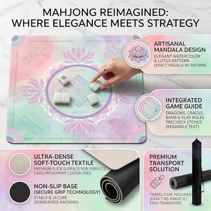 Mahjong Mat 2025 Upgraded No-Crease & No Odor Design, 32.3 Inch with Waterproof Velvet, Non-Slip PU Silicone, Lightweight for Noise Reduction, Includes Printed Rules for Tiles and Cards (Purple-Pink) - color: Purple-pink