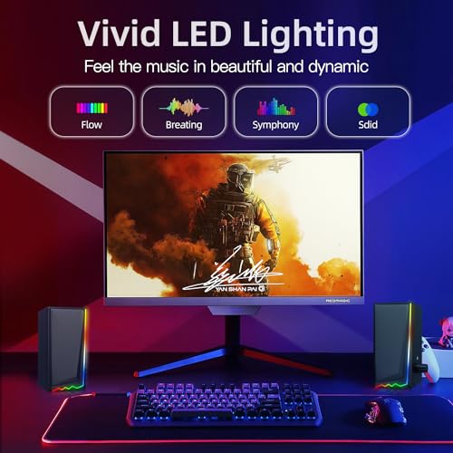 Uakinat Computer Speakers, Desktop Speakers with Various Colorful LED, Gaming Speakers with Volume Control,for PC, AC Adapter Powered and 3.5mm AUX-in Computer Speakers