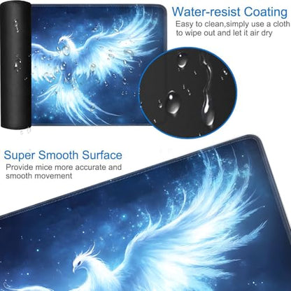 for MTG Game Playmat - 24 x 14 inches with Dices and Storage Bags, Non-Slip Base for TCG and Board Game Card Mats, Trading Card Games Mat, White Phoenix Pattern Collectible Card Playmats - color: Jv-playmat-p7-1-d100