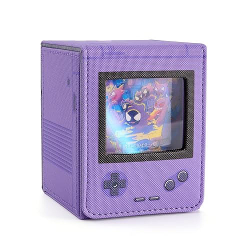 Retro Gaming Console Appearance Deck Box for MTG Commander (Purple) | Holds 120 Single/100 Double-Sleeved Cards, Fit MTG/PTCG/OPTCG Cards, Strong Magnet, PU Leather, With 2 Dividers - color: Purple