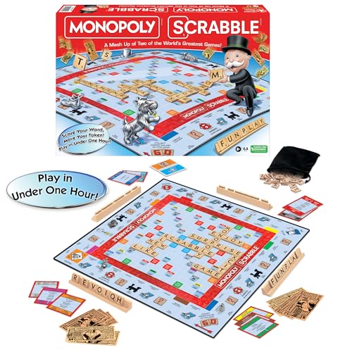 Monopoly Scrabble, Game Mash Up, by Winning Moves Games USA | Play in Under One Hour, Score Your Scrabble Word - Move Your Token, 2 to 4 Players, Ages 8+