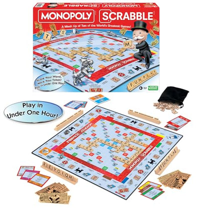 Monopoly Scrabble, Game Mash Up, by Winning Moves Games USA | Play in Under One Hour, Score Your Scrabble Word - Move Your Token, 2 to 4 Players, Ages 8+