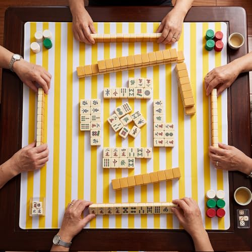 Drydiet Mahjong Mat for Table 31.5 x 31.5 Inch American Mahjong Mat with Carrying Bag, Non-Slip Noise Reduction Table Item for Family Poker Domino Board Game Night & Party Use(Yellow Striped) - style: Yellow Striped