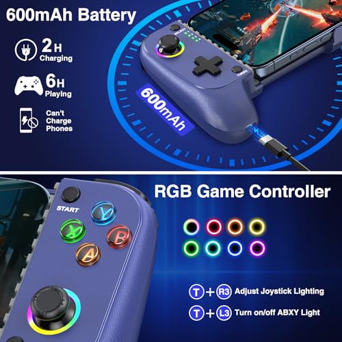 NealGamefy Phone Controller for iPhone/Android - Mobile Gaming Controller with Hall Effect Joystick, Phone Case Support,Turbo Function, Dual Vibration- Phone Controller Compatible with More Games - color: Blue