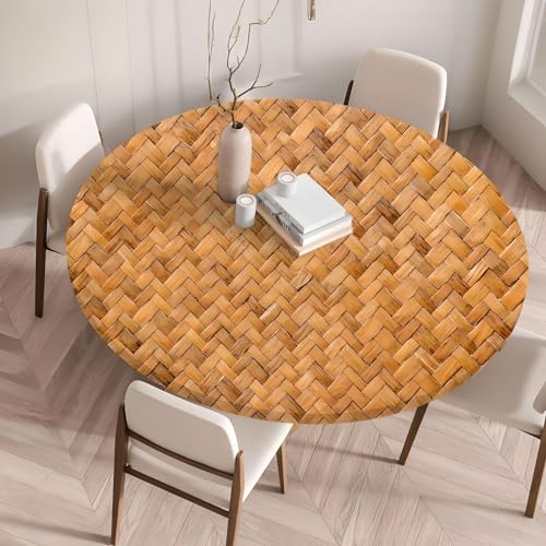 Waterproof Tablecloth Elastic Edged Tablecloth Wipeable Table Cloth Table Cover for Outdoor, Patio, Kitchen and Dining Room 23" Inch Round Tight Fit Rattan 3 - color: Rattan 3, size: 23" Inch Round Tight Fit