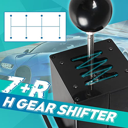 Dexepe PC USB Simulator Shifter 64 Bit Handbrake with Clamp L Shape Lever Kit Compatible with ATS ETS Dust WRC Sim Racing Games Compatible with G29 G27 G25 G920 T300RS/GT Steering Wheel Sequential H Gear Shifter 7+R Black PC System only