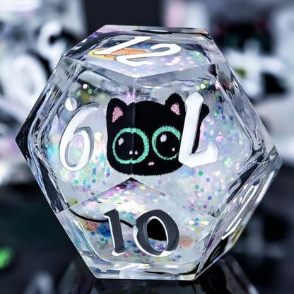 WizardsAracanum Cat Liquid Quicksand DND Dice Set Resin 7Pcs Dice DND with an Iron Box for DND COC Role Playing dice Games and Board Games Gift (Glitter Rainbow Cat) - color: Rainbow Giltter Cut Cat