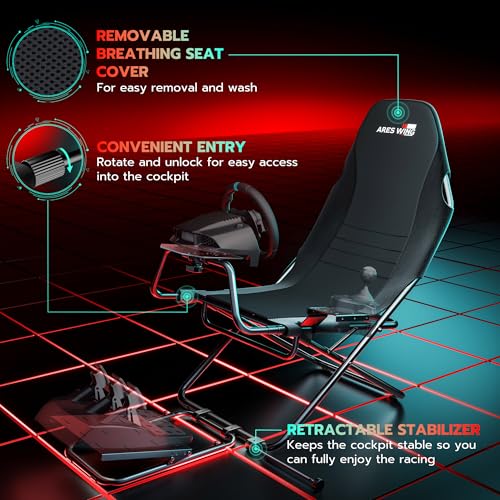 ARES WING Foldable Racing Simulator Cockpit, Racing Wheel Stand with Seat, Space Saving Sim Racing Rig for Small Spaces with Fanatec, Driving Simulator Compatible with Moza Games on PS5 and PC