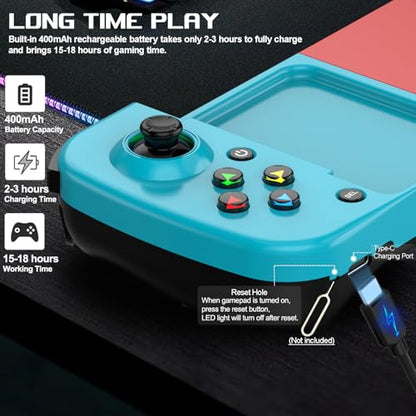 arVin Wireless Gamepad Controller for iPhone iOS Android PC with Back Button, Mobile Gaming Controller for iPhone 15/14/13/12/11, iPad, MacBook, Samsung Galaxy S23/S22/S21, TCL, Tablet, CODM, Genshin - color: Blue&Red