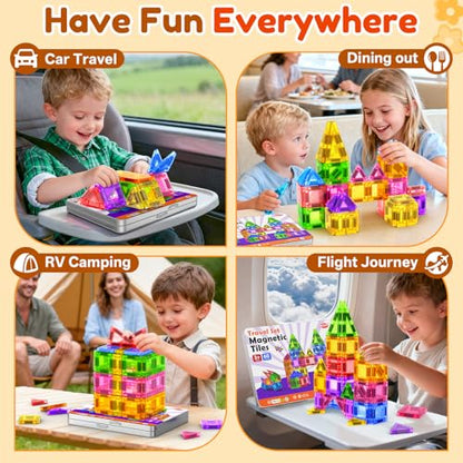 60PCS Mini Magnetic Tiles for Kids Ages 3-5 4-8 with Iron Box Travel Magnet Building Kids Toys for 3 4 5 6 7 8 Year Old Boys Girls Toddler Creativity Construction Sensory Valentines Birthday Gifts