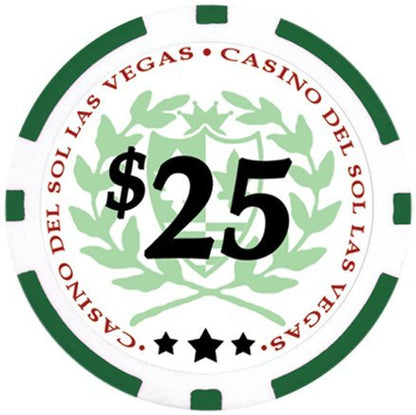 DA VINCI Professional Set of 500 11.5 Gram Casino Del Sol Poker Chips with Denominations, 2 Decks of Plastic Playing Cards, 2 Cut Cards & 3 Dealer Buttons (Silver Aluminum Frame Case)