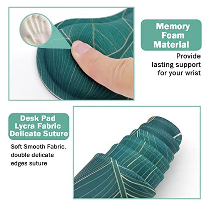 Ergonomic Large Mouse Pad and Keyboard Wrist Rest, Desk Pad for Keyboard and Mouse, 4-in-1 Large Gaming Mouse Pad with Wrist Support for Home Office Study Game-Green Leaves - color: Green Leaves