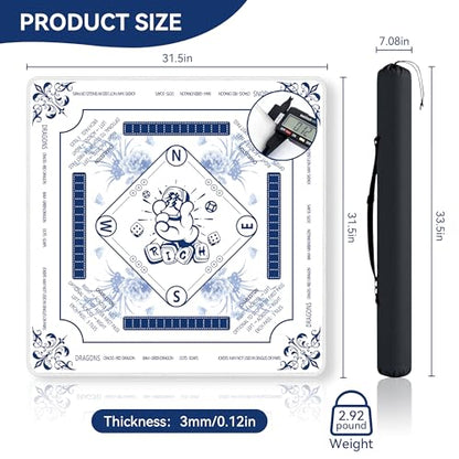 Mahjong Table Mat with Rules 31.5" x 31.5" Neoprene Rubber Square White Gaming Mat - Anti-Slip, Noise Reduction Durable & Easy to Clean for Mahjong Tiles, Poker, Dominoes & Board/Tile Games (White) - color: White