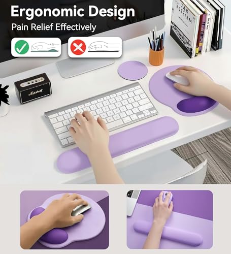 Mouse Pad with Keyboard Wrist Rest,Ergonomic Mouse Pad Wrist Support PU Base with Coaster,Mousepad with Nonslip Base for Computer Laptop Keyboard Home&Office - color: H-Purple