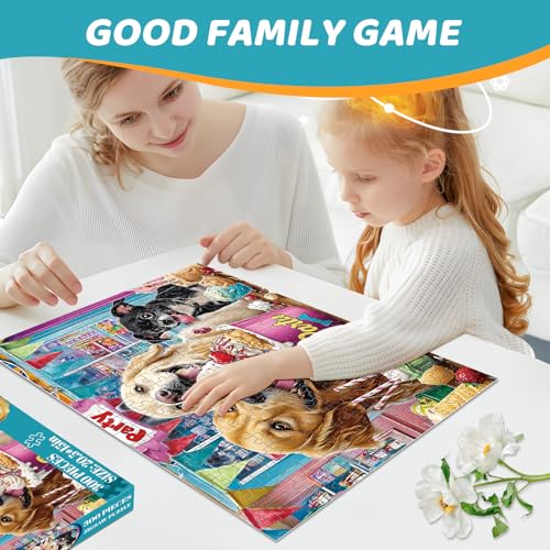 300 Pieces Puzzles for Adults | Dog Birthday Party Jigsaw Puzzles 300 Piece for Children Adults Seniors | Sturdy,Safe | Engaging & Educational Toys Great Gift for Boys Girls 20.5 x 15 in - style: IceCream