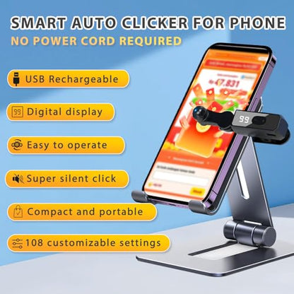 FUCINMTO Rechargeable Auto Clicker for Smart Phone, Adjustable Speed Clickers for iPhone iPad Apps Tiktok, Instant Click Simulation Finger Continuous Click for Game, Live Broadcasts Likes, Lightning Deal, Social Media Tasks