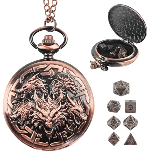D&D Dice Set,7PCS Metal Dice for Dungeons and Dragons,Mini Dice Set with Pocket Watch Case,Role Playing Board Games Accessories (Dragon, Copper) - color: Copper, style: Dragon