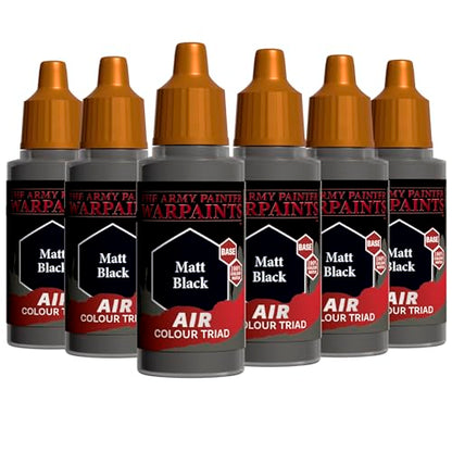 The Army Painter, Airbrush-Ready Paint Black, 6 x 18 ml Warpaints Air | Colori acrilici pre-diluiti per aerografo, per pistola a spruzzo, per miniature D&D e Warhammer - color: Black