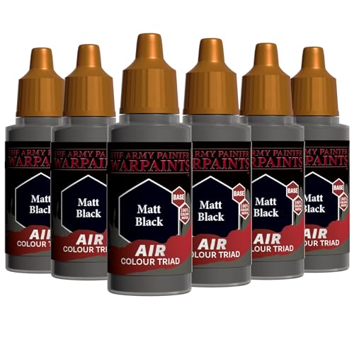 The Army Painter, Airbrush-Ready Paint Black, 6 x 18 ml Warpaints Air | Colori acrilici pre-diluiti per aerografo, per pistola a spruzzo, per miniature D&D e Warhammer - color: Black