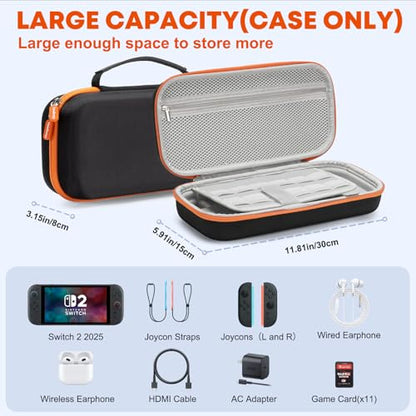 Yewltvep Carrying Case for Nintendo Switch 2, Large Capacity Hard Shell Travel Case with 11 Game Card Slots, Portable Protective Cover Storage Bag for Switch 2 and Accessories