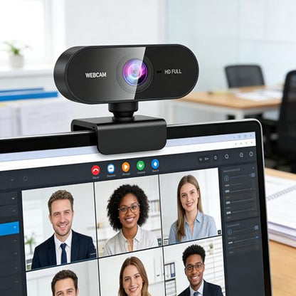 1080P Full HD Webcam with Dual Microphones, Security Camera,90 Degree FOV, Plug and Play USB for Streaming and Conferencing, Black