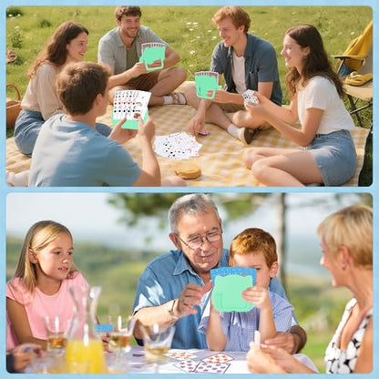 4 PCS Card Holders for Playing Cards, Playing Card Holder for Kids Adults Arthritis Little Hands,3 Layers Stand Foldable Card Holder for Card Games Parties Travel Family Game Night (Green)