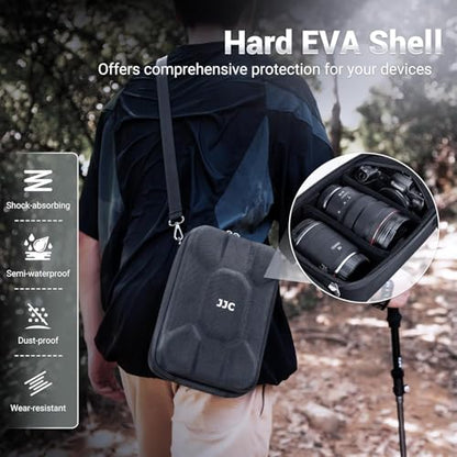 JJC Hard Camera Case Bag for Canon Rebel T7 EOS R5 R6 Sony A7 V IV w/Lens | Waterproof EVA Shell, Includes Two Removable Drivers & Shoulder Strap, Dual-Zippered Closure, Mesh Pocket, Travel Friendly