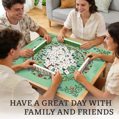 Trees Mahjong Table Mat, Flowers Non-Slip Noise Reduction Mah Jong Mat with Carrying Bag, Game Table Cover for Mahjongs Poker Card, Festival Birthday Gift for Mahjong Lovers, 31x 31In - color: Tree-flower