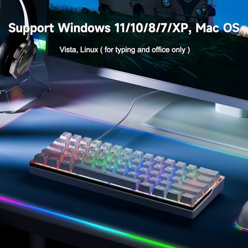 KEMOVE K61SE Gaming Mechanical Keyboard, 60 Percent Wired RGB Backlit N-Key Rollover Compact Mini 61 Keys Keyboard for PC Laptop, Red Switch - color: White-RGB, size: Red Switch